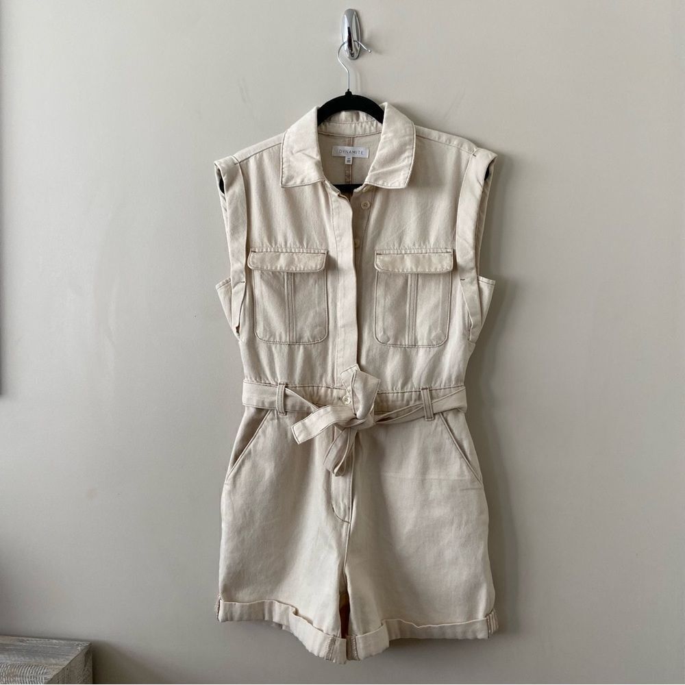 DYNAMITE-SLEEVELESS Denim 100% Cotton Romper - Picture 5 of 14